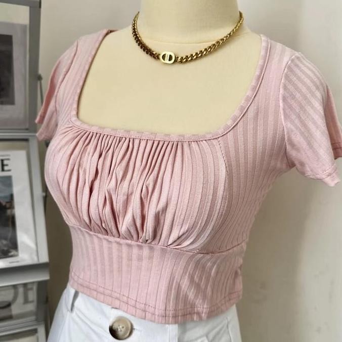 Baju Crop Top Kerut Dada | Atasan Wanita Korean Fashion | TGA Fashion Grosir