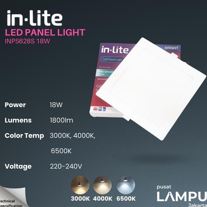 INLITE Led Panel Inbow Kotak 18watt LED 220V 220volt 18W square