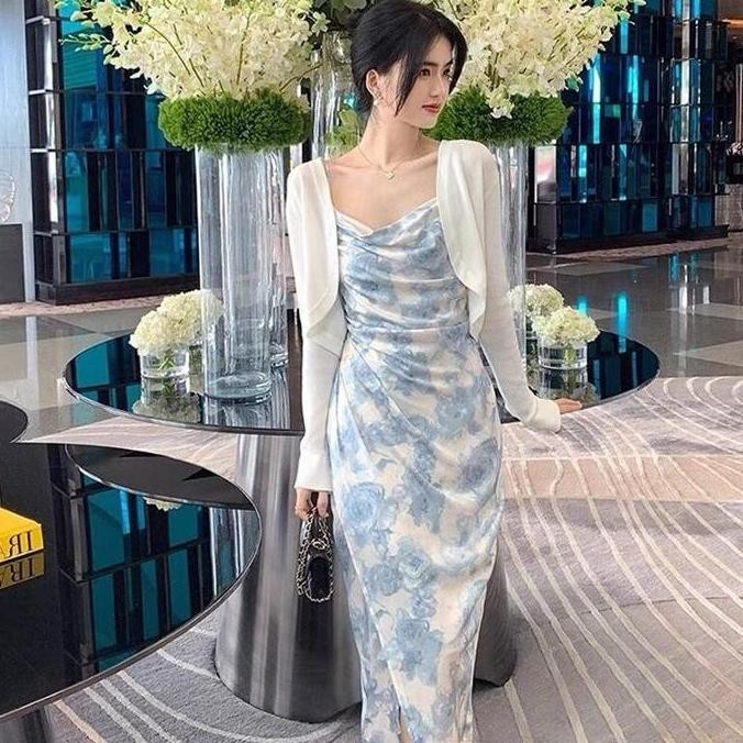 452 dress raya 2025 tanpa lengan halter dress wanita kekinian Elegant pantai white dress party sexy 