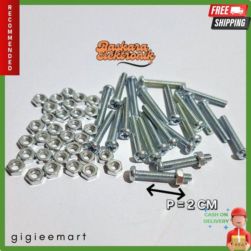 Diskon Kemerdekaan (100 Set) Mur Baut Jp M3X20 + Mur 3Mm Panjang Baut 20Mm