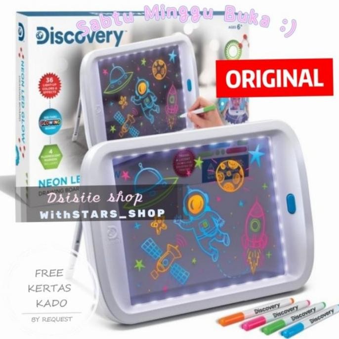 

Promo Discovery Kids Neon Led Glow Drawing Board With 4 Fluorescent Markers COD