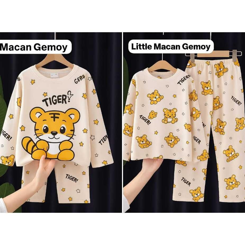 Setelan Piyama Pakaian Baju Tidur Anak Lakilakiperempuan Lengan Panjang Unisex Motif Macan
