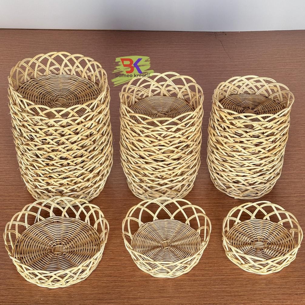 12 pcs Keranjang Kiring Rotan | Keranjang Buah Rotan Bulat