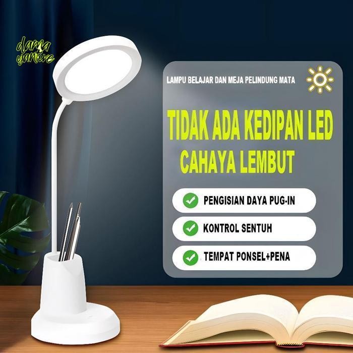 Murah Meriah ht-12 LENTIVEN Lampu Baca LED Portable Meja Belajar Tricolour Sentuh 3 Flexible Tempat 