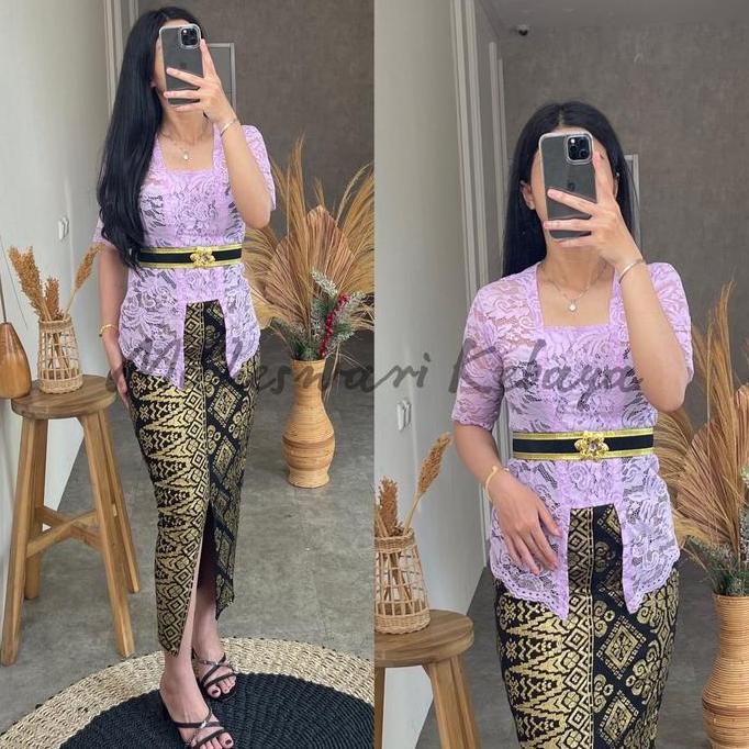 Kebaya Bali Set Brukat Pendek Lilac