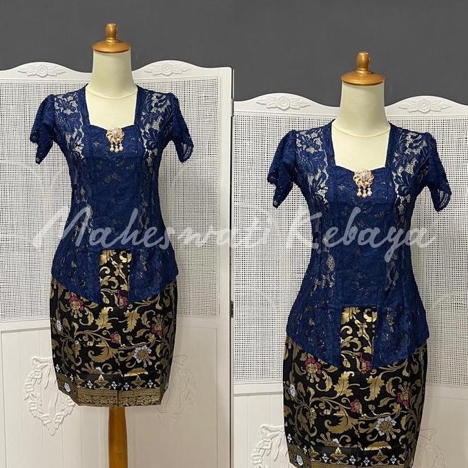 Kebaya Bali Set Brukat Lilit Navy Rok Pendek