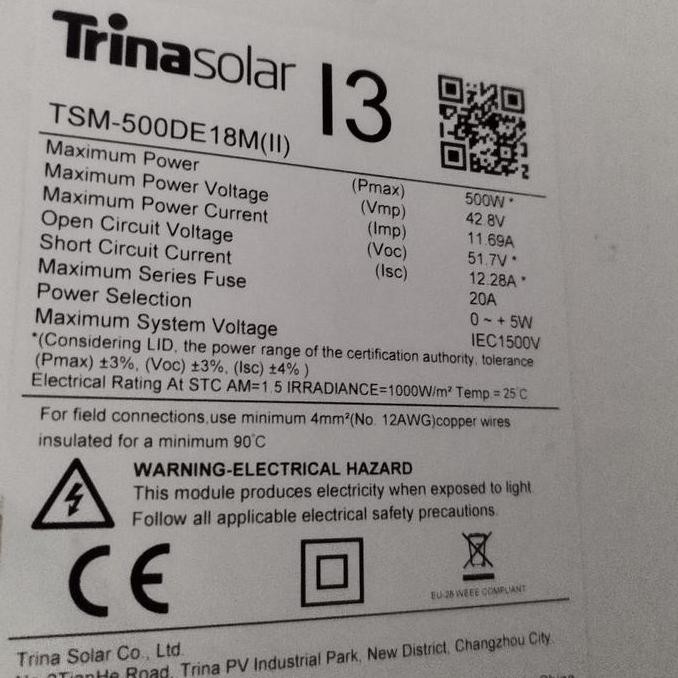 Panel Surya Trina Solar 500Wp 575Wp 620Wp 665Wp 720Wp 830Wp Monocrystaline Perc Half Cell Mbb High P
