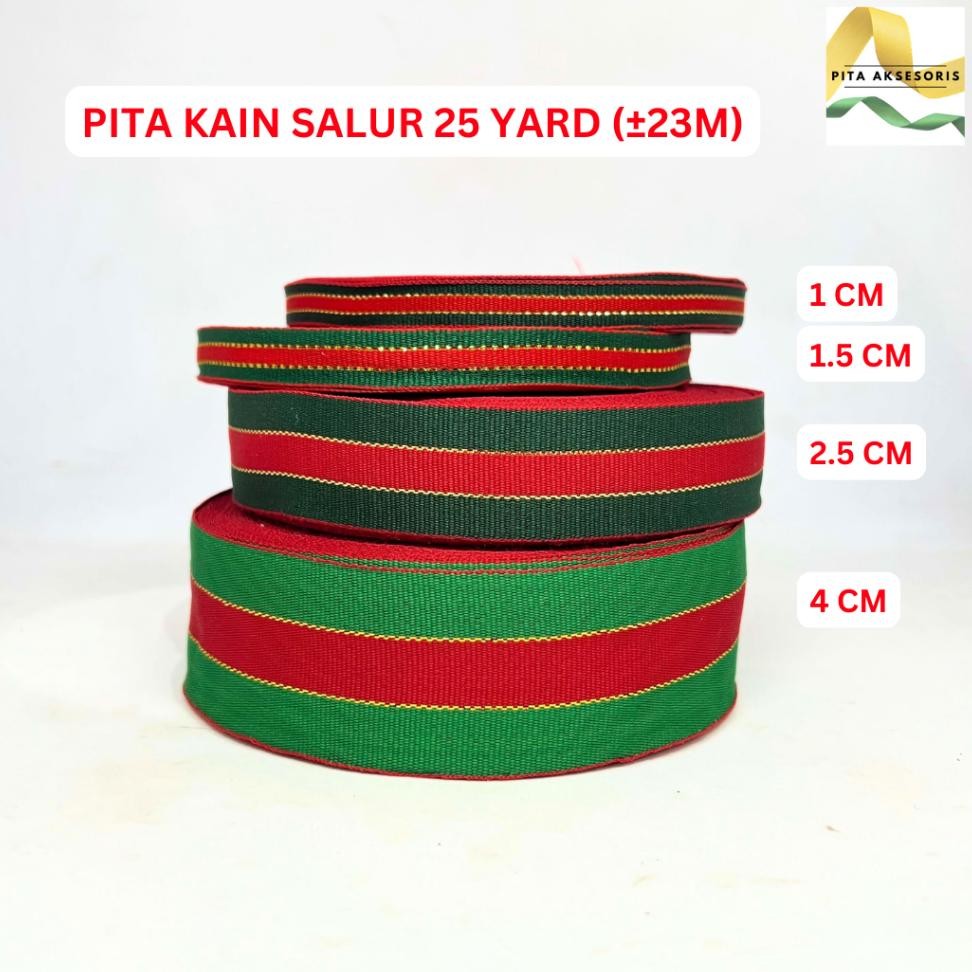 

1 Roll 25 Yard Pita Webbing Natal Polyester X 23M Motif Merah Hijau Gold Merry Christmas Ornament Pohon Natal Hiasan Xmas Hampers Kue Pita Kado Bouquet Pita Bunga