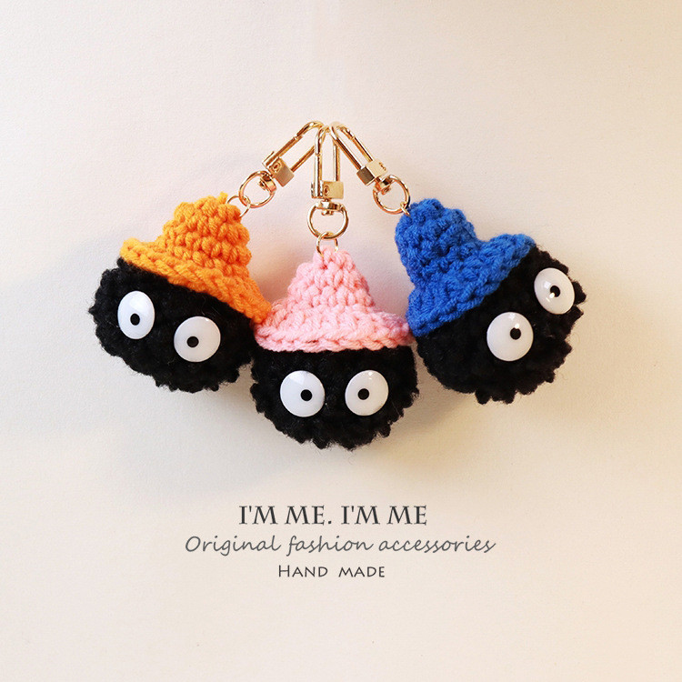 INS Bola Batubara Kecil Bola Fuzzy Gantungan Kunci Mobil Kartun Hitam Batubara AirPods Liontin Tas P