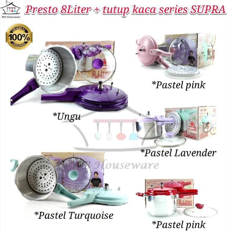 panci presto 8Liter SUPRA + tutup kaca / pressure cooker / pengukus / kukusan