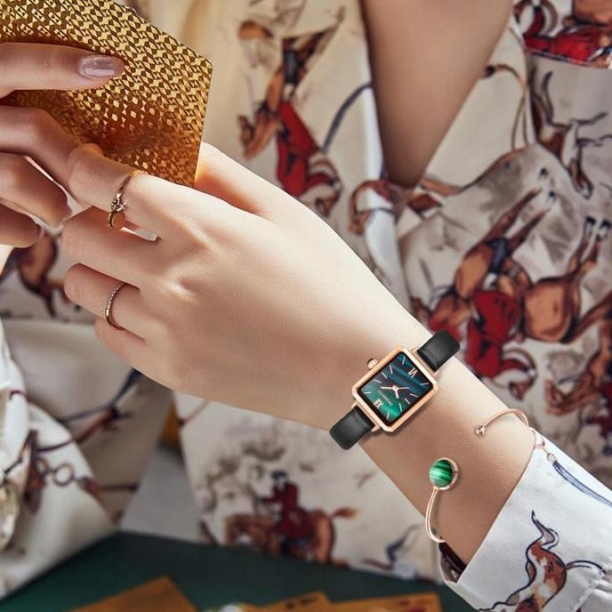 Rebirth Jam Tangan Wanita Tali Kulit Bisnis Wanita Jam Tangan+Gelang