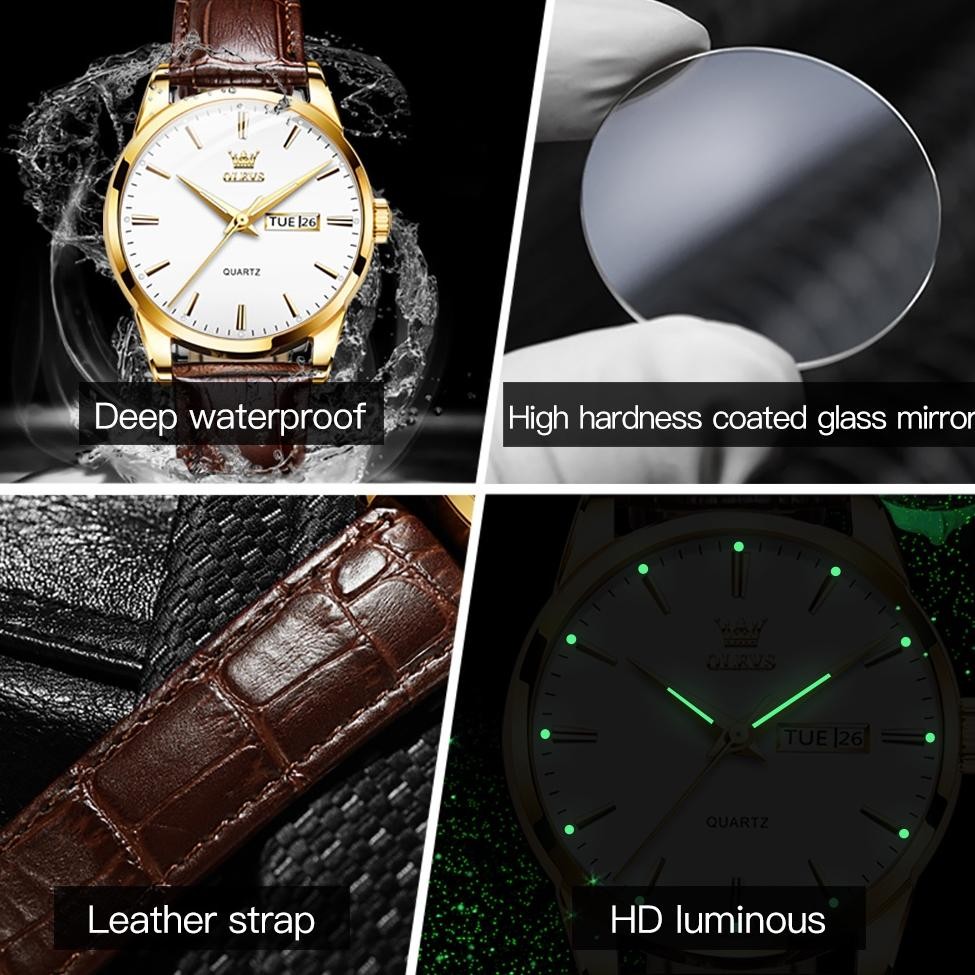 OLEVS Jam Tangan Couple Pasangan Original Anti Air Analog Kulit Terbaru Cod