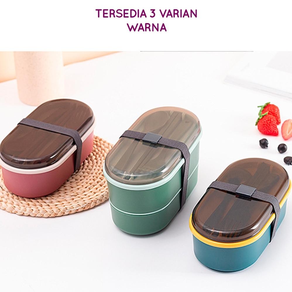 Lunch Box Set Tingkat Kotak Makan dengan Set Sendok Makan Lunch Box