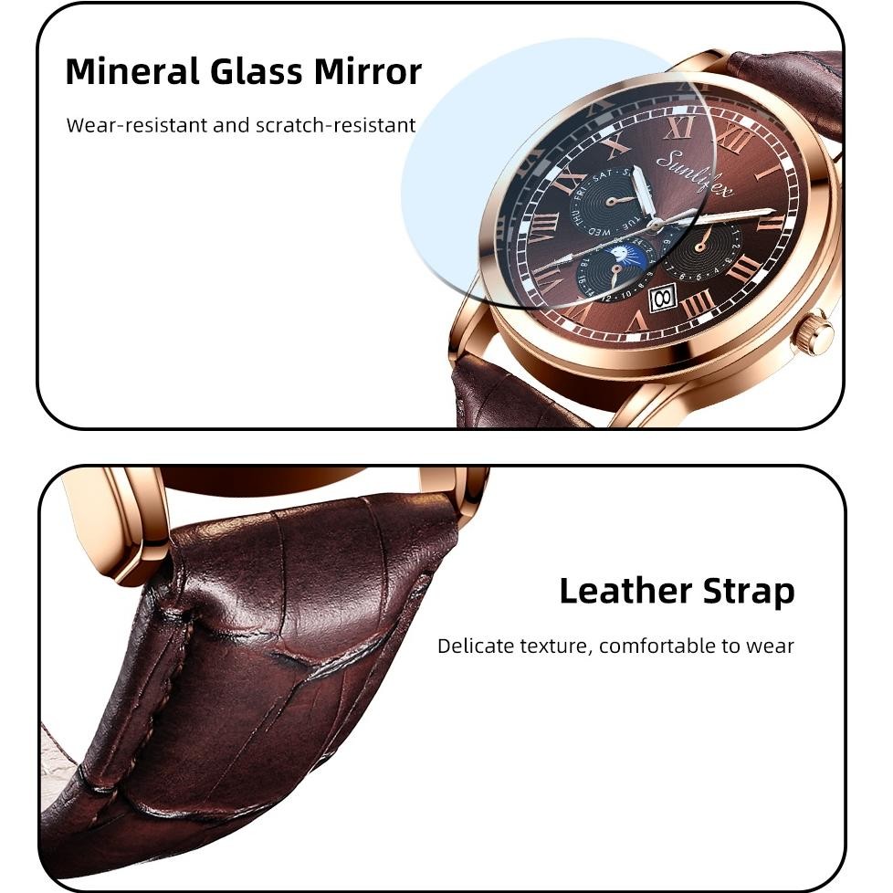 Sunlifex Jam Tangan Pria 7003 Kalender Kuarsa Santai Bisnis Tali Kulit Jam Tangan Cowok