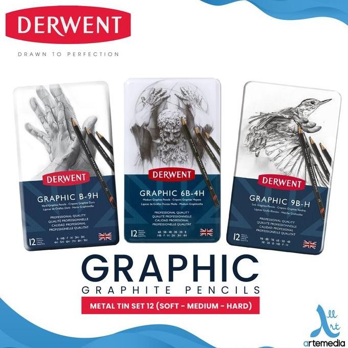 

BEBAS ONGKIR - Pensil Gambar Derwent Graphic Pencil 12 Metal Tin Drawing Sketching