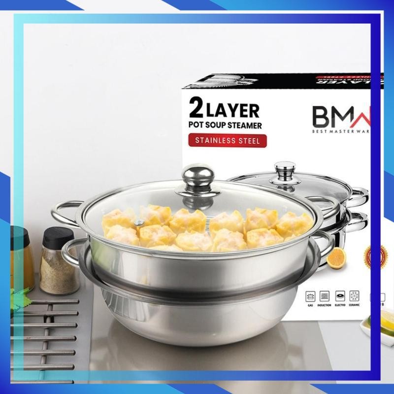 Promo Panci Kukus 2 Susun BMW Kitchenware Panci Set Steamer Stainless Kukus Ikan Siomay Bakpao Panci