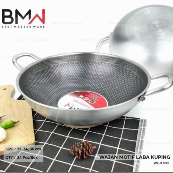 PWH Wajan Wok Kuali Penggorengan Stainless Steel Tebal Anti Lengket 34cm