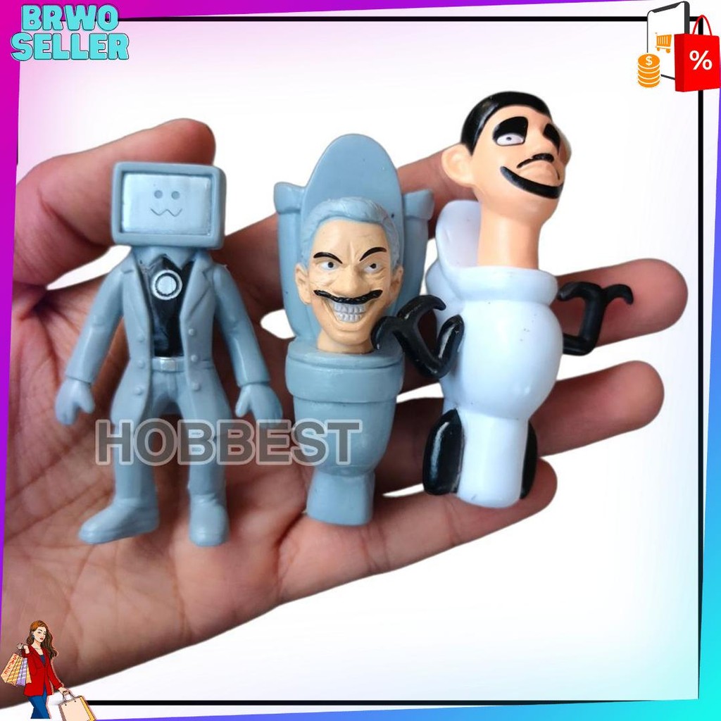 Sale Action Figure SKIBIDI TOILET set - Miniatur Pajangan Mainan Kepala Radio TV Man Topper Kue Sire