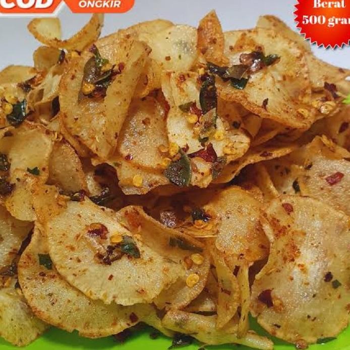 

Keripik Singkong Pedas Daun Jeruk 1 Kg Kripset Merk Barokah