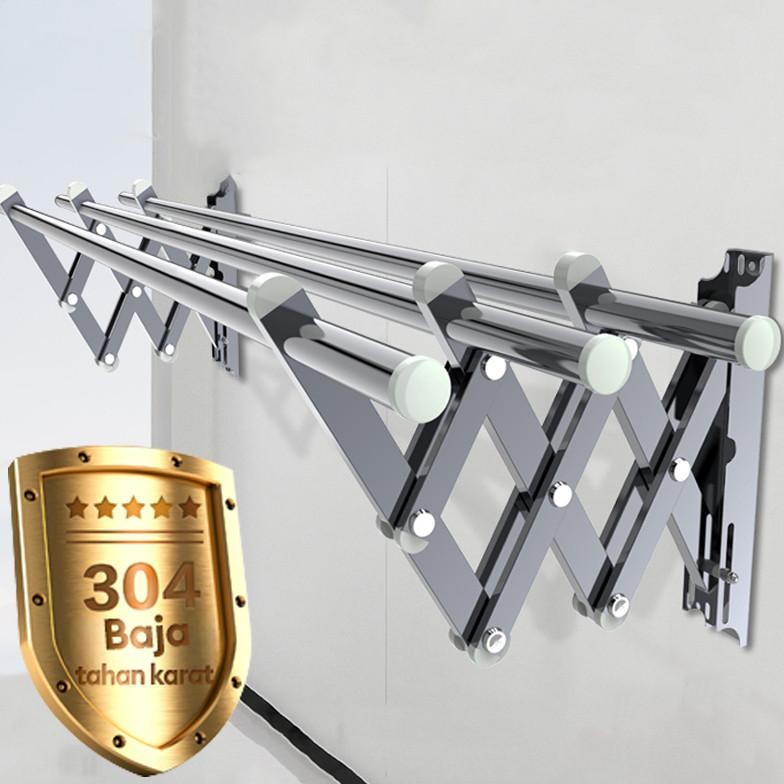 Jemuran Dinding Lipat Stainless 2 Meter Jemuran Baju Pakaian Dinding Jemuran Lipat Dinding