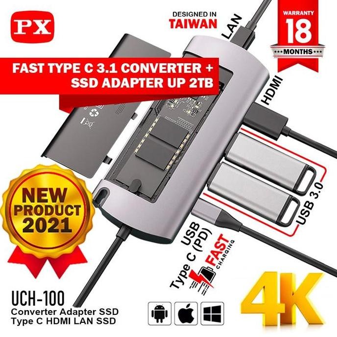 Sale PX - Converter Adapter SSD 2TB Type C to USB HDMI LAN 6 In 1 UCH-100 Terlaris