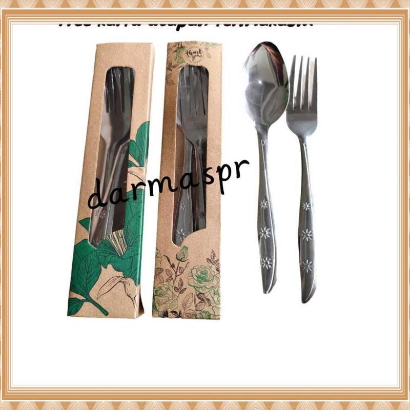 Termurah Isi 50 set Sendok Garpu Stainles + Box rustic Souvenir Pernikahan khitanan Souvenir hadiah 