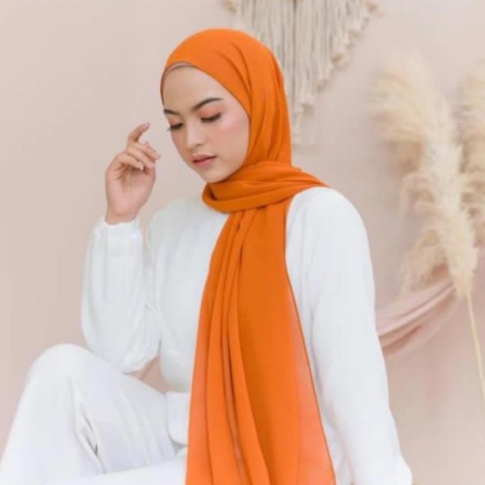 (Good) ORANGE / OREN Pashmina Ceruty Babydoll Premium ( Hijab Warna Orange )