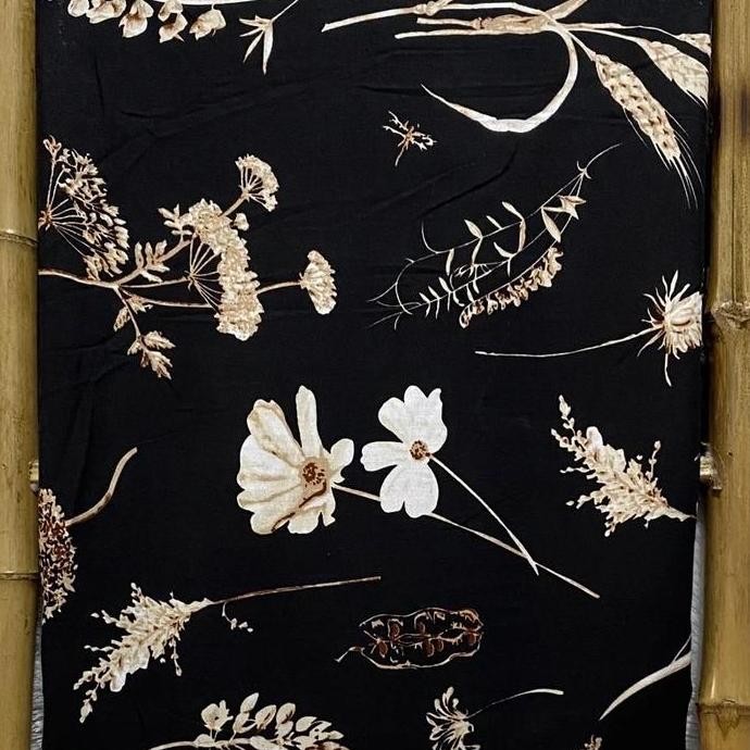 kain katun rayon Viscose motif dasar hitam bunga best seller cantik