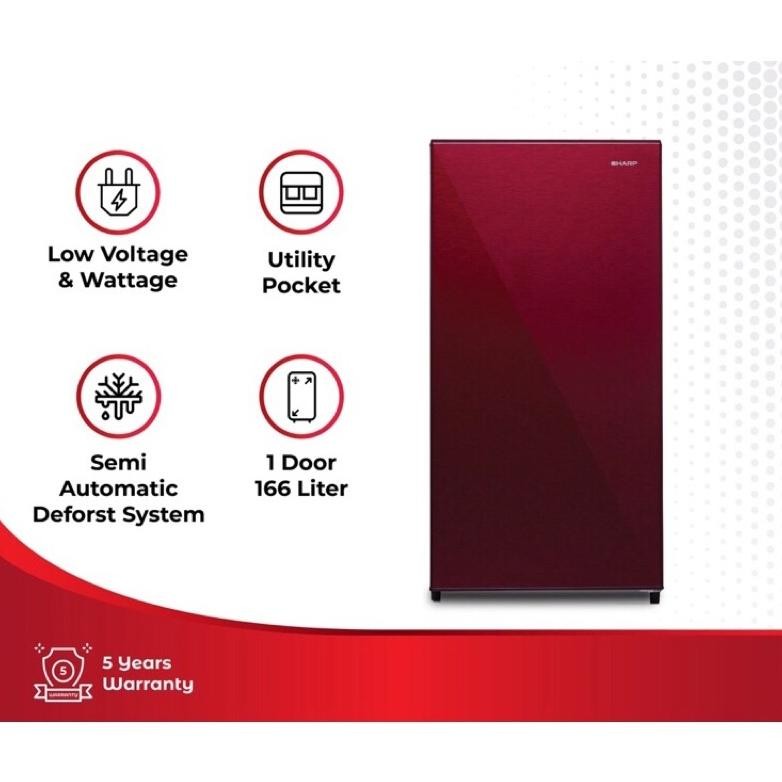 Sharp Kulkas SJ-X185M-SR Red 1 Pintu Kapasitas 166L/157L Kulkas Refrigerator