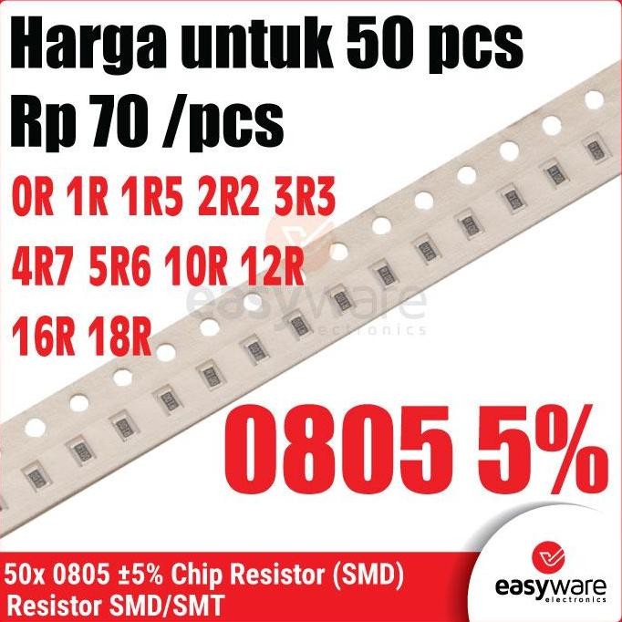 50PCS RESISTOR 0805 0R 1R 1R5 2R2 3R3 4R7 5R6 10R 12R 16R 18R CHIP RESISTOR SMD 0805 5% 1 OHM 1.5 OH