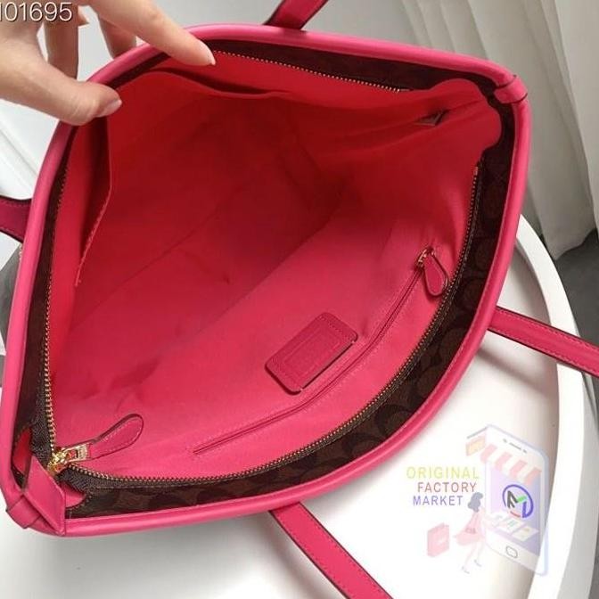 ready stock READY TAS COC F58292 Tote City Zip Signature Mahogany Rose Pink