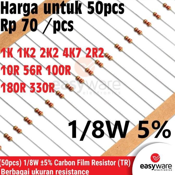 50X CARBON FILM RESISTOR 1/8W 5% 2R2 10R 56R 100R 180R 330R 1K 1K2 2K2 4K7