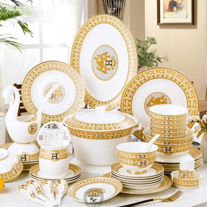 Set Alat Makan Piring Mangkok Brand H / Dining Plate Set EB Home 1337