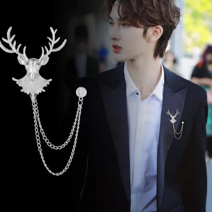 Lapel Pin Bros Jas Kepala Rusa Pin Lencana Deer Aksess Jas Blazer