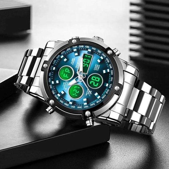 Buy 1 Get 1 Tokdis Jam Tangan Pria 2576 Double Time Rantai Stainless Steel Water Resistant 3 Atm