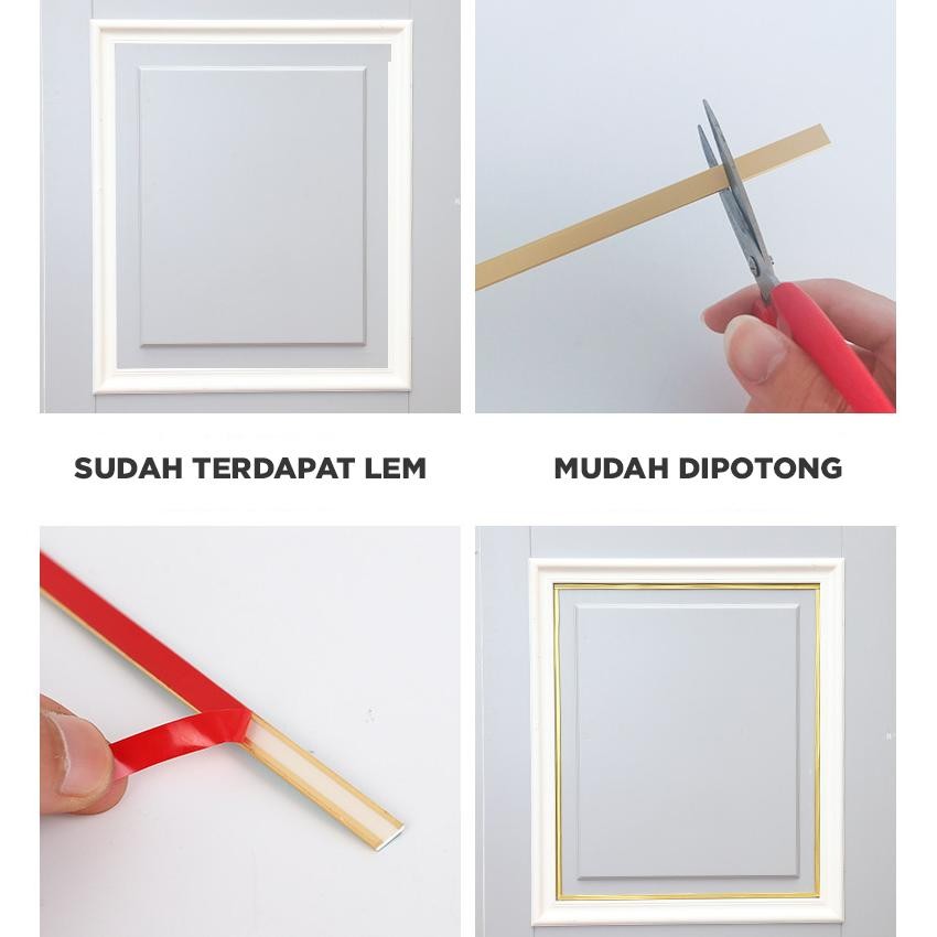List Plat Strip Mirror Gold Panjang 10 Mtr & Lebar 8mm / List Plat Strip Hairline Wallpaper Sticker