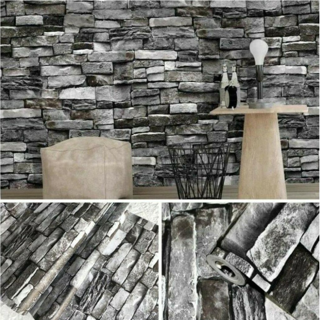 Wallpaper Dinding Batu Sticker Dinding Batu Alam Abu-abu Hitam