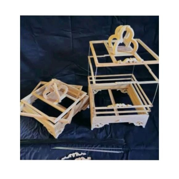 SANGKAR CUNGKOK KOTAK 30X30 KAYU JATI AMBRUKAN BELUM DI RAKIT