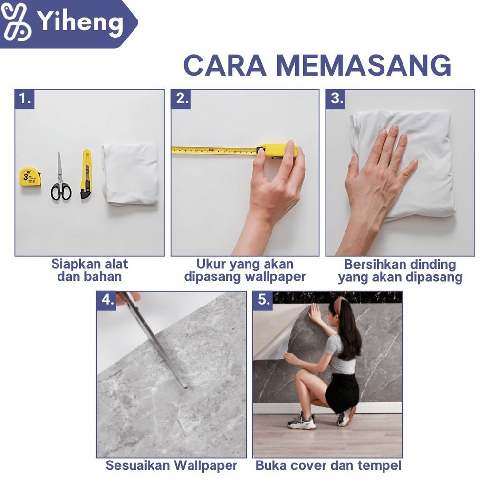 Wallpaper Vinyl Roll 60CM*300CM Wallpaper Dinding Motif Marble Granit Wallfoam Vinyl Roll YH1