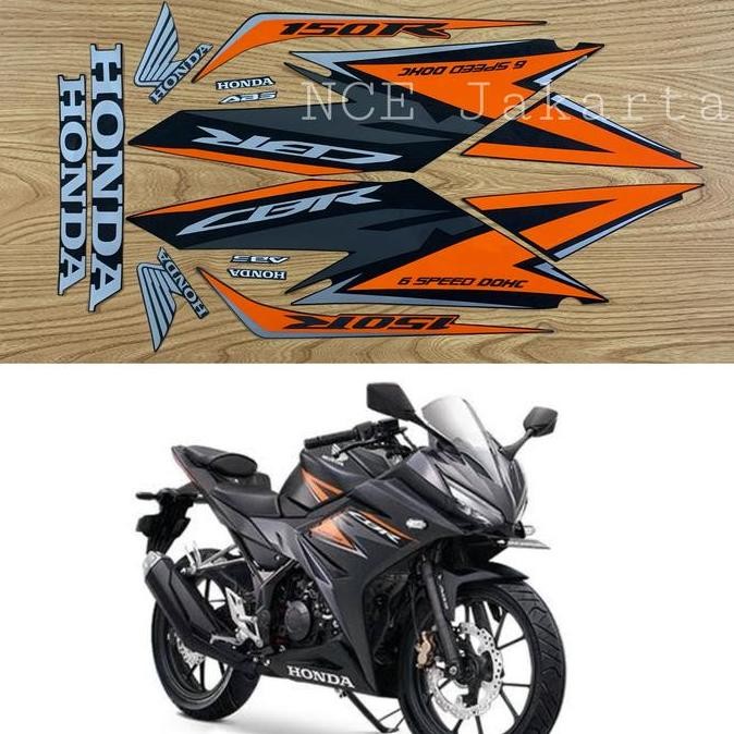 DF15 >> STIKER STRIPING CBR 150R CBR150R 2019 BLACK MATTE HITAM DOFF LIS ORANG