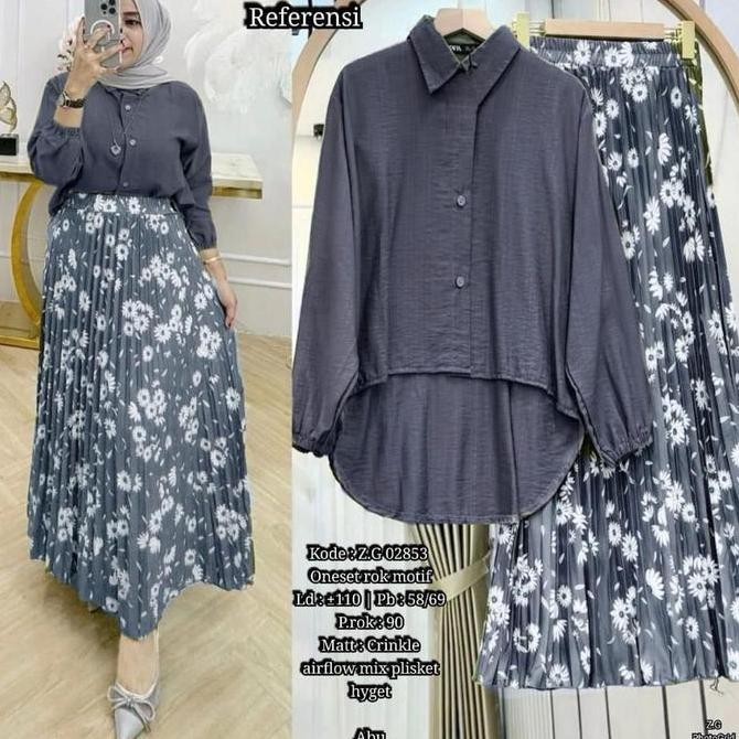 (Good) Set rok plisket bunga matahari | rok plisket hyget | atasan cringkel airflow one set rok musl