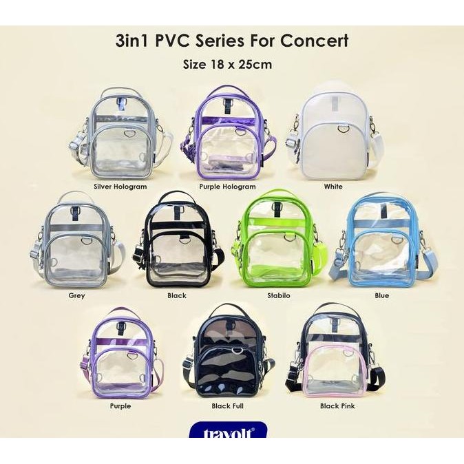 Travolt Tas Pvc Premium Sling Bag 3In1 10 Warna Ransel Selempang Transparan - Tas Pvc Mika Tebal - T