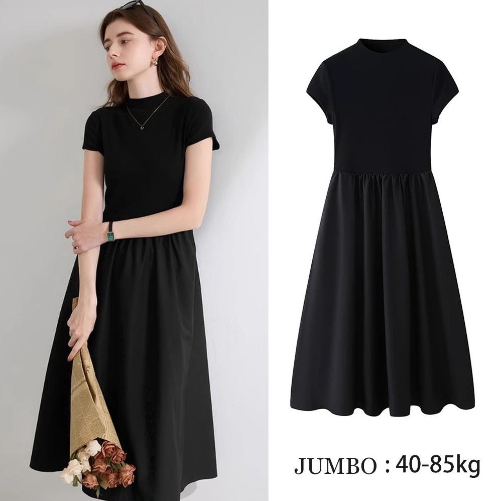 Gaun Hitam Bergaya Prancis/Dress hitam korean style Long jumbo 80kg/Panjang Gaun Tinggi Gaun Sifon k