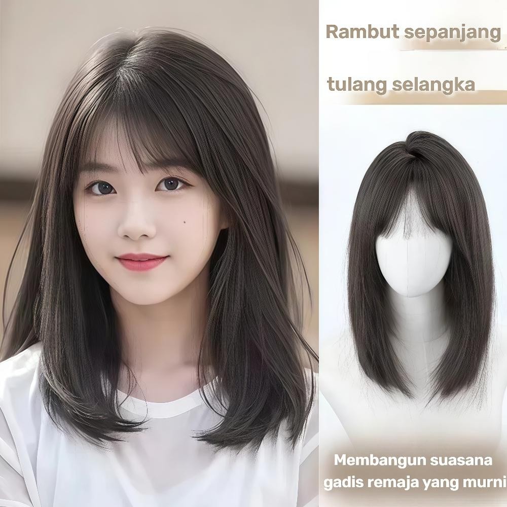 Wig Wanita Setengah Panjang Wig Wanita Full Kepala 40CM Rambut palsu wanita simulasi alami seluruh u