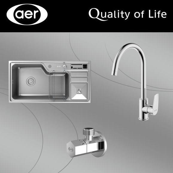Aer Paket Sink Dapur Rumah Mewah Minimalis Komplit - Kran Panas Dingin Keramik Keran