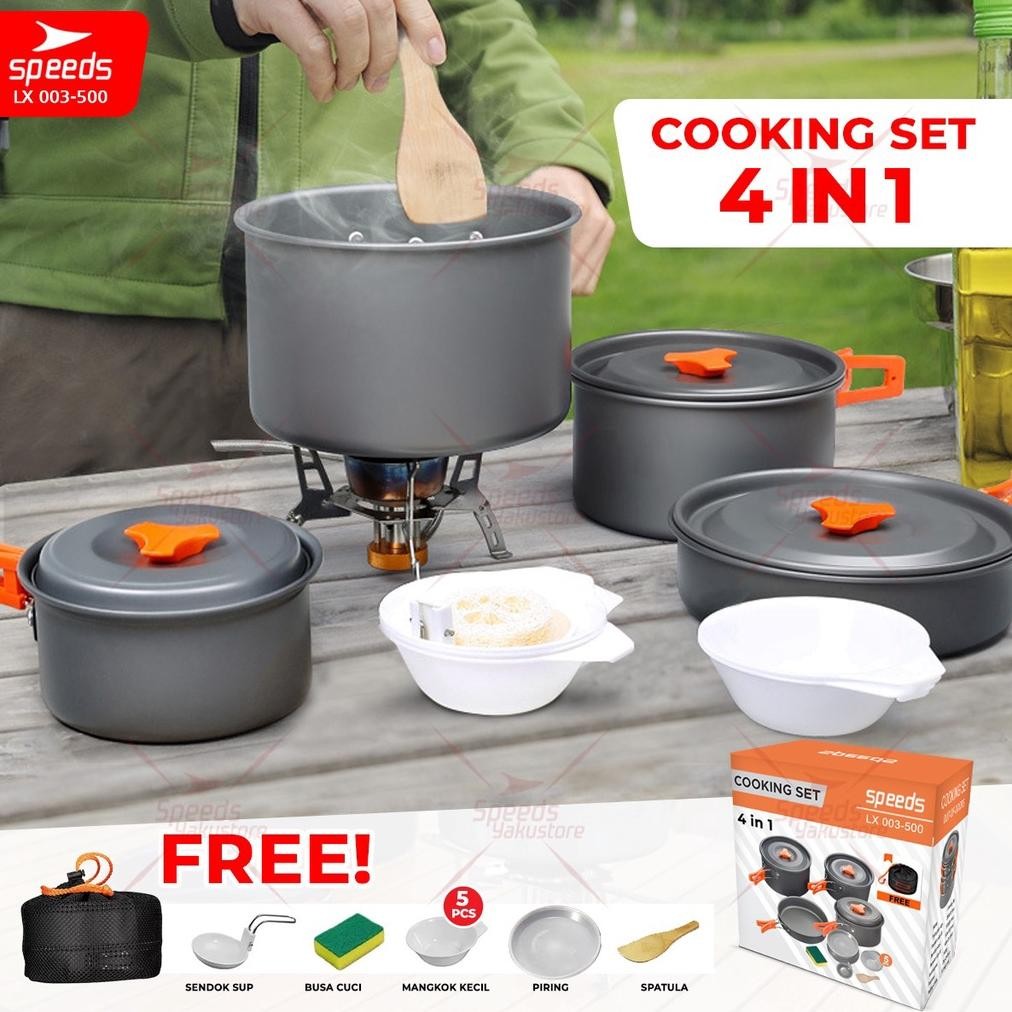 SPEEDS Alat Masak Camping Set Mini Cooking Cookware Rekreasi Pesta Portable 2-6 Orang Ceret Outdoor 
