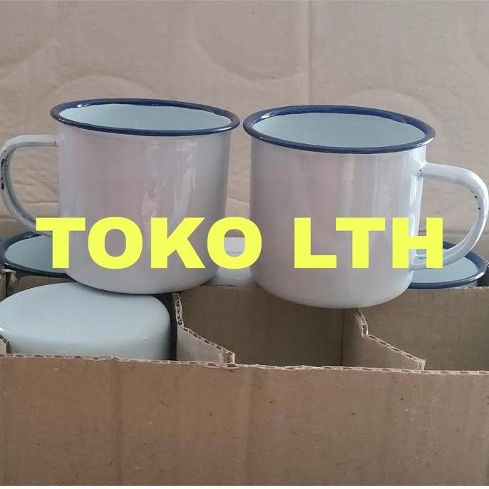 6 Pcs Cangkir Jadul Seng Enamel Kaleng Panci Polos Putih Gelas Mug