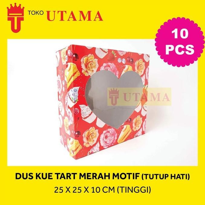 25X25X10 Cm Tinggi Box Dos Dus Duplex Kue Tart Merah Motif Tutup Hati
