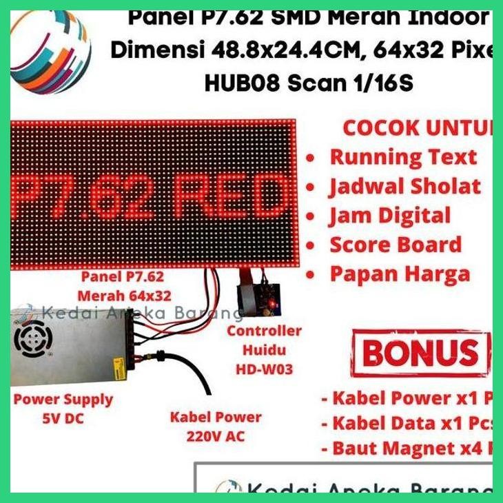 PROMO PANEL MODUL LED P7.62 F5.0 F5 64X32 RUNNING TEXT SMD RED MERAH INDOOR SIAP KIRIM