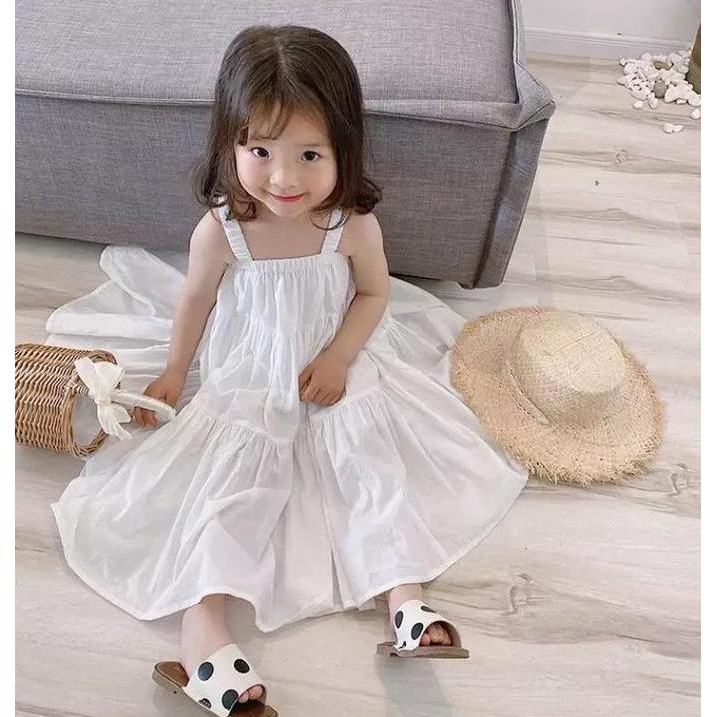 (Good) Plain Flare Dress - Dress Pantai Polos Putih Anak